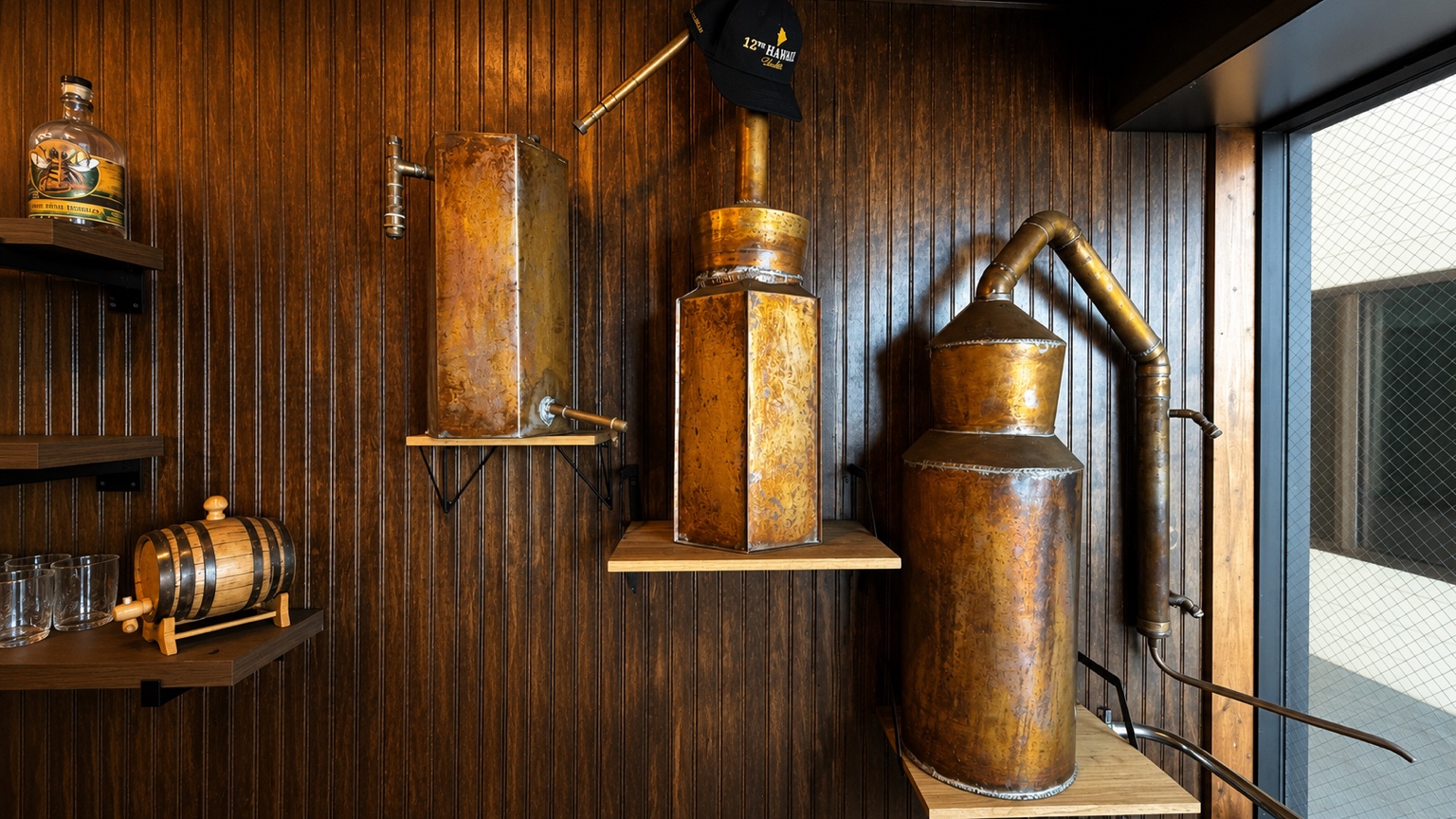 Dave's original stills displayed in the tasting room