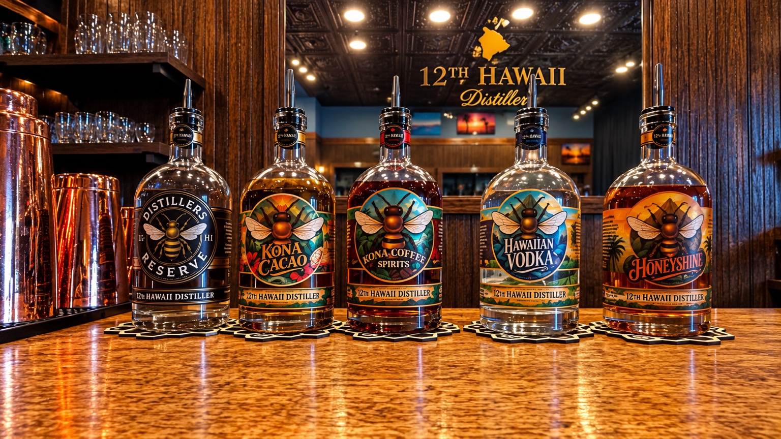 12th Hawaii Distiller spirits at the tasting room bar